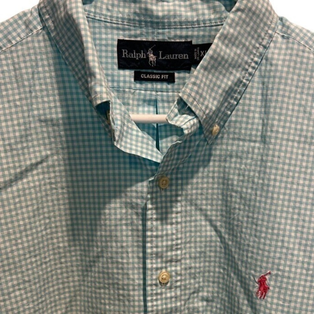 Ralph Lauren Button Down XL Men's Blue Gingham Classic Fit Long Sleeve Shirt